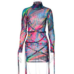 Abstract Mesh Mini Dress